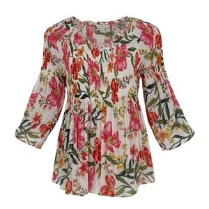 Spense Floral Pleated Peplum Top Women Size Medium Flare Sleeve Romantic NWT
